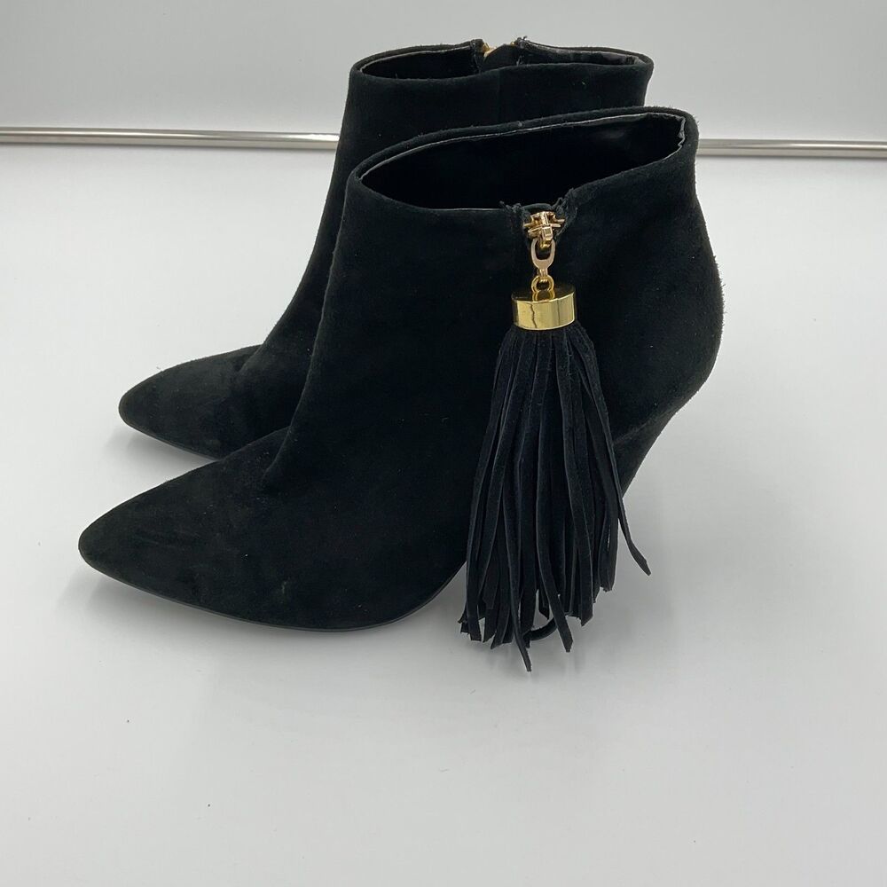 Charles Jourdan High Heel Booties Designer Heels Suede Tassel Shoes Black Size 9